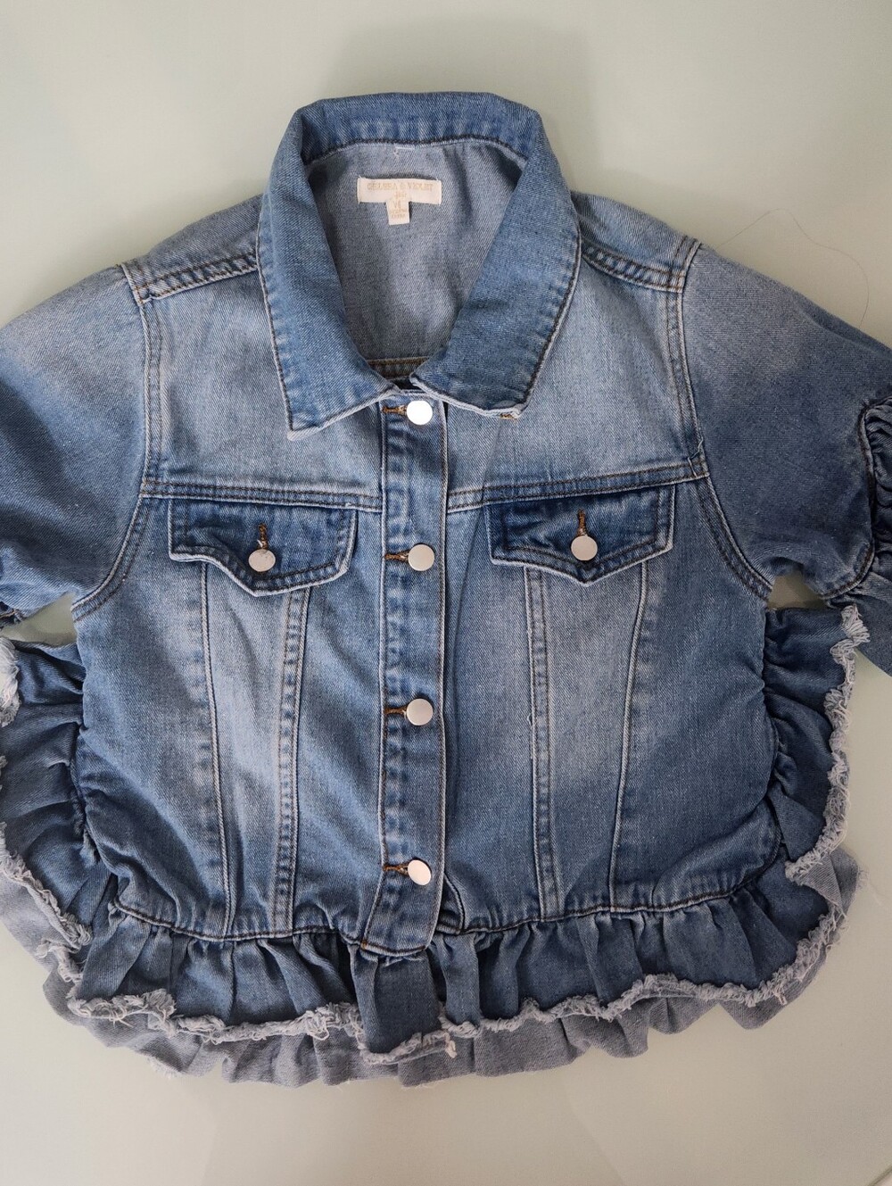 Chelsea & Violet Light Blue Ruffle Hem Denim Jacket